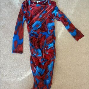 Grace Karin Red and Blue Abstract Ruched Dress